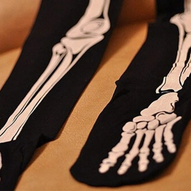 EtherealBe women's skeleton tights for Halloween featuring a detailed bone print design