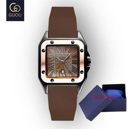 Fashion GUOU Brand Watch Rectangula Quartz Ladies Women's Watches Leather Upscale Large Dial Top Luxury Women relogio feminino