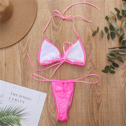Shiny PU Mini Micro Bikini 2025 Women Swimsuit Female Brazilian Swimwear Two Pieces Bikini Set High Cut Bathing Suit Swim Lady