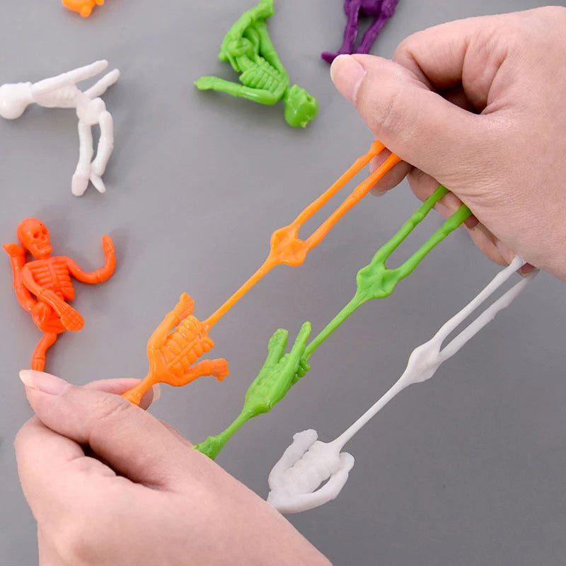 16Pcs Halloween Stretchable Skeleton Man Kids Party Favors TPR Soft Rubber Zombie Horror Doll Stress Relief Toy Halloween Gifts