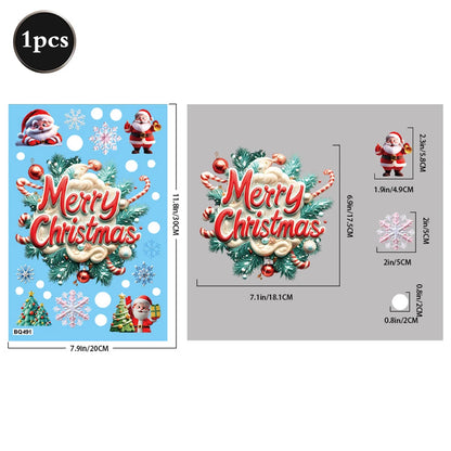 Christmas Window Static Clings Snowman Santa Claus Snowflake Reindeer Cute Xmas Decoration Decal Sticker Home Ornaments Supplies