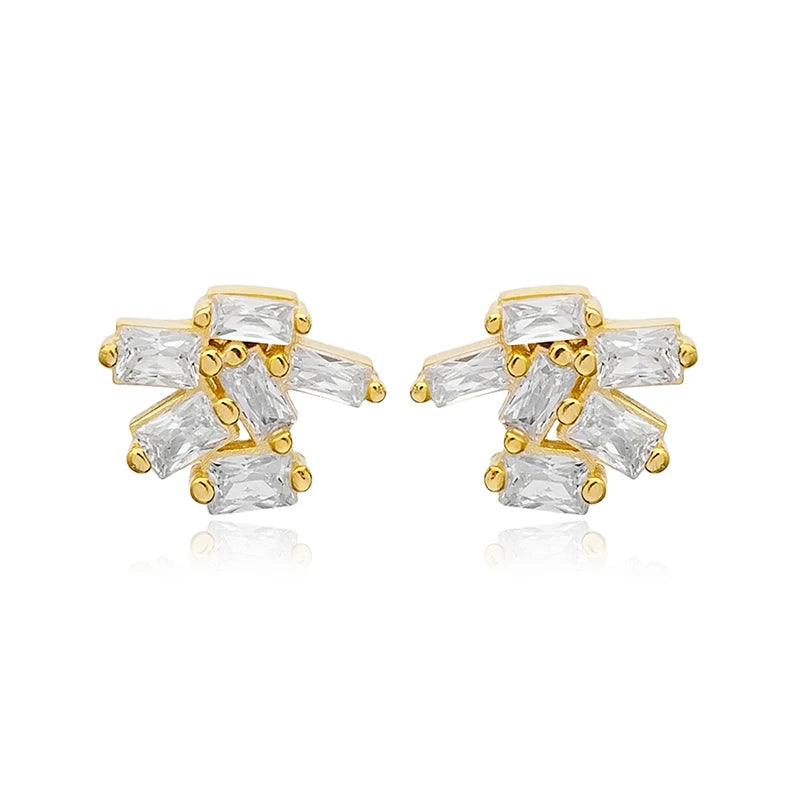 925 Sterling Silver Ear Needle Geometric Zircon Metal Earrings for women Shiny Crystal Luxury Small Stud Fashion Wedding Jewelry