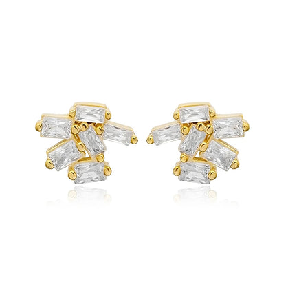 925 Sterling Silver Ear Needle Geometric Zircon Metal Earrings for women Shiny Crystal Luxury Small Stud Fashion Wedding Jewelry