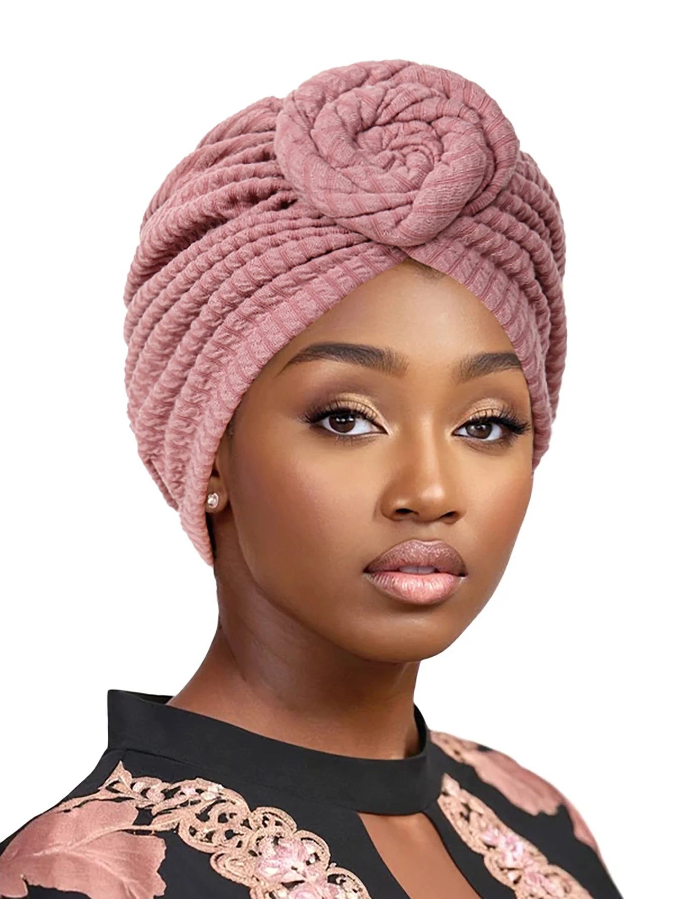 EtherealBe women's turban hijab hats in soft pink fabric with a stylish twist design