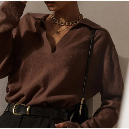 Autumn Casual Solid Long Sleeves Pullovers Sweater Warm Sweaters 2022 Fashion Elegant Lady Tops Women Loose Polo Collar Cloth