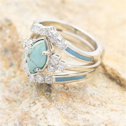 3 Pieces/Set Women's Turquoise Rings Delicate Moissanite Engagement Wedding Rings Anniversary Birthday Christmas Gift Jewelry
