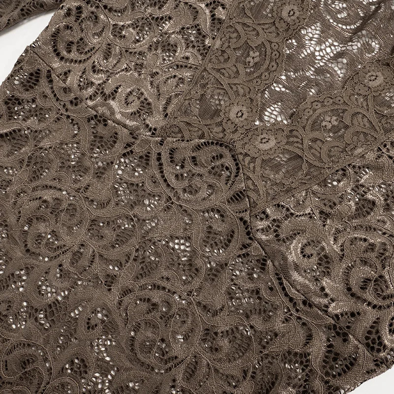 Spring  Sexy V-Neck Lace Dress with Pleated Edge See-through Short Skirt for Women European And American Cross-Border Fashion