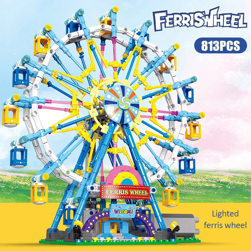 ZKZC City Friends MOC Rotating Ferris Wheel Building Blocks Electric Bricks with Light Toys for Children Christmas Gifts