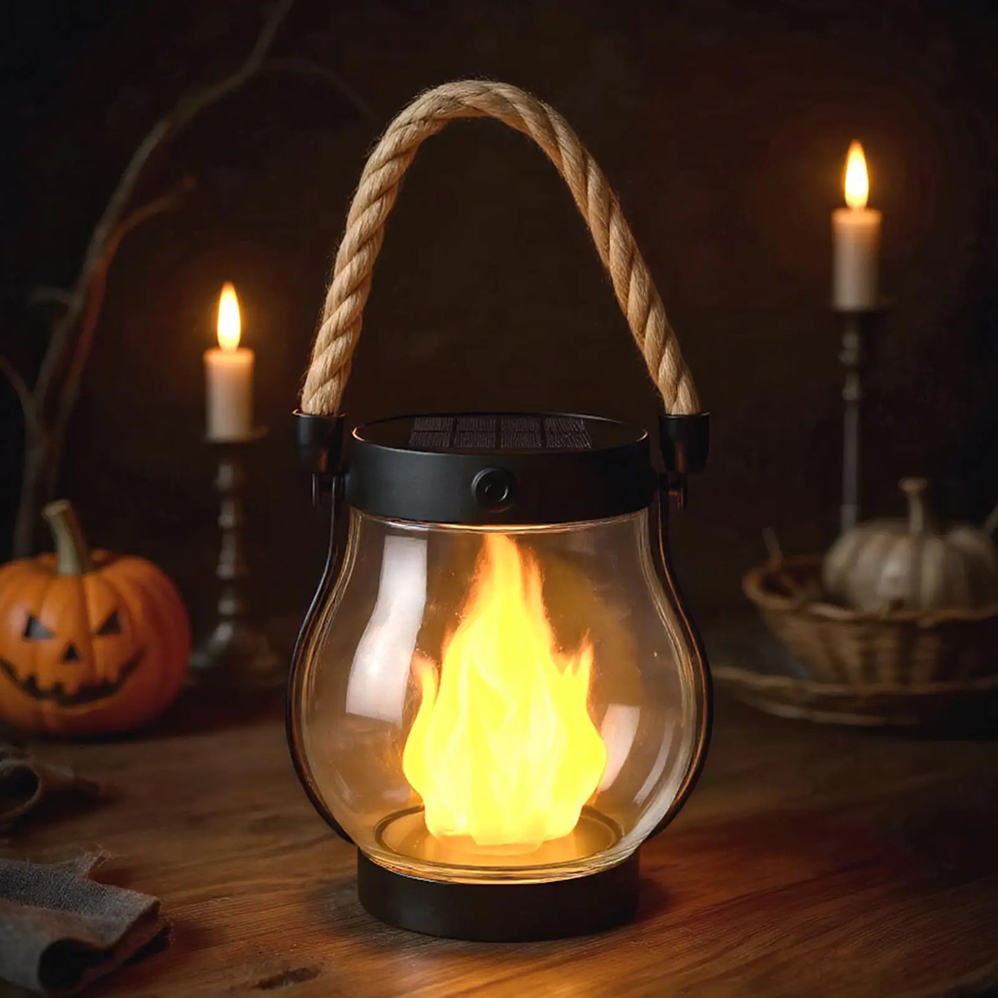 Camping Lamp Solar Flame Lights Garden Lantern Flickering LED Light Decorative Yard Decor with Rope Halloween Party Home Decor