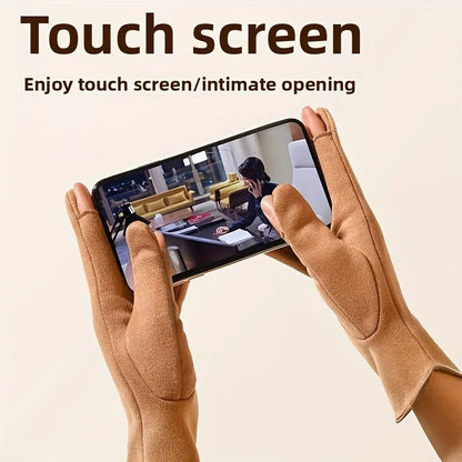 Winter Gloves for Women-Touchscreen Suede Leather Glove with Warm Fleece Lining Gifts