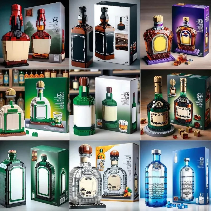 Creative Whiskey Bottle Building Blocks, 3D Puzzle DIY Model Kits for Adults, Home Bar Decoration, 11 Styles Available