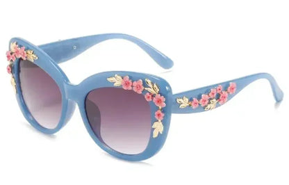 Retro Cat Eyes Sunglasses  Flower Cat Eyes Sunglasses UV400 Butterfly Eyes Broken Plastic Gradient Men's and Women's Sunglasses