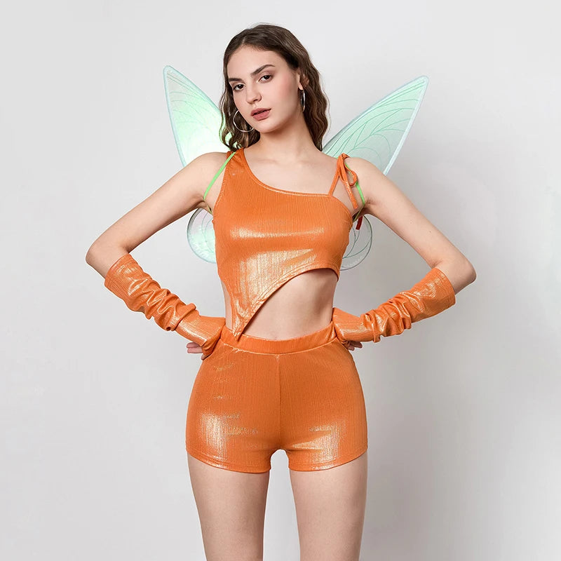 EtherealBe women's fairy Halloween costume in orange with butterfly wings and matching gloves