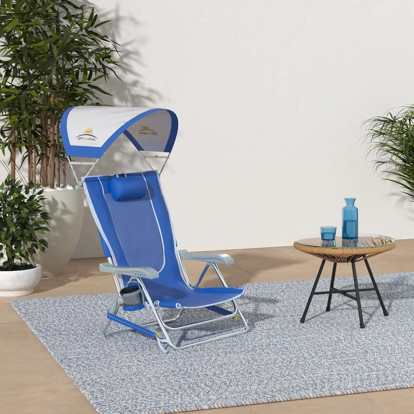 Outdoor Sunshade Backpack Beach Chair | Reclining Folding Canopy Chair with Durable Armrests, Drink Holder & Carry Straps, Perfe