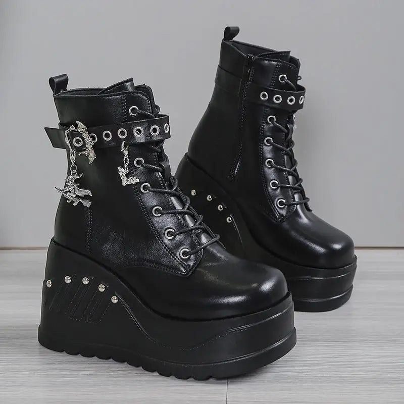 2025 New Boots for Women Fashion Hot Sale Punk Goth Platform Heels Wedge Women's Boots Casual Goth Punk Size 43 Women's Shoes