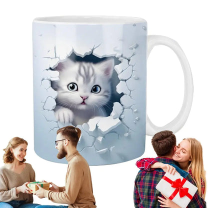Cat Coffee Mug Ceramic 3D Visual Cat Milk Cup Creative Coffee Cups For Mulled Drinks Unique Cat Lovers Gifts Cups For Tea