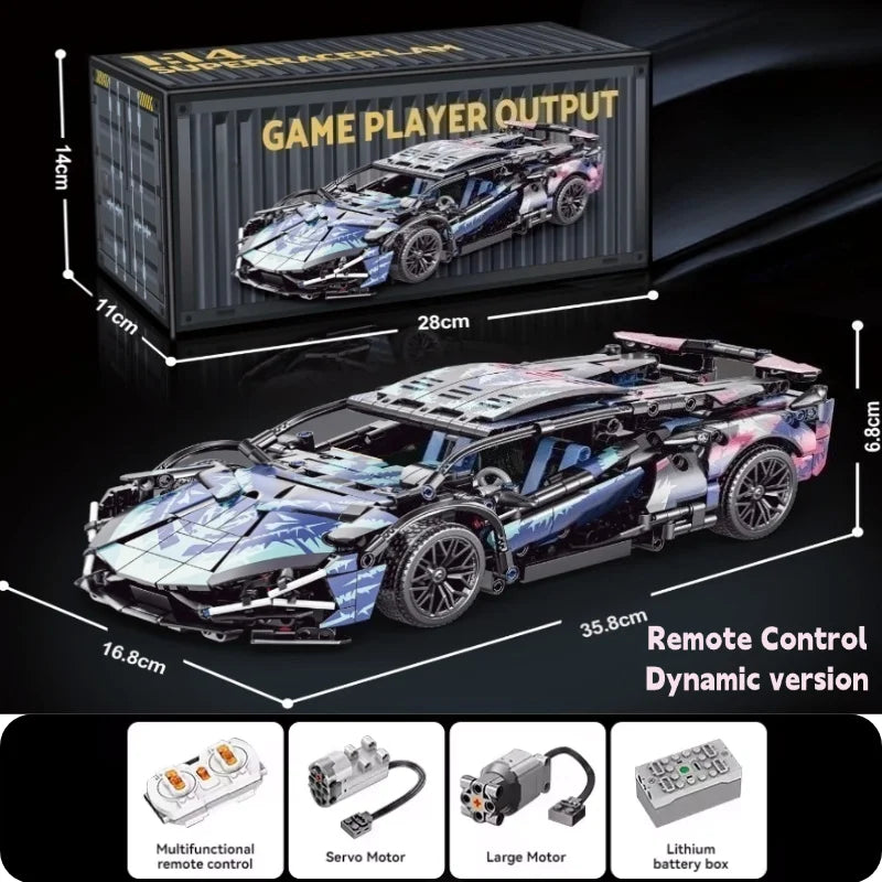 Technology Racing Car Block Model 1280PCS+ 1:14 Motion Speed Car Model Mechanical Super Block Assembly Toy Children Adult Gifts