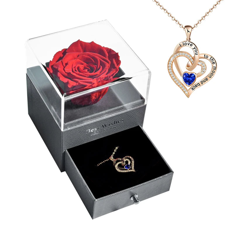 New Fashion Pendant Necklace In Rose Flower Jewelry Gift Box Preserved Rose Necklace Set Wedding Christmas Gift for Girlfriend