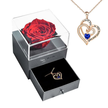 New Fashion Pendant Necklace In Rose Flower Jewelry Gift Box Preserved Rose Necklace Set Wedding Christmas Gift for Girlfriend
