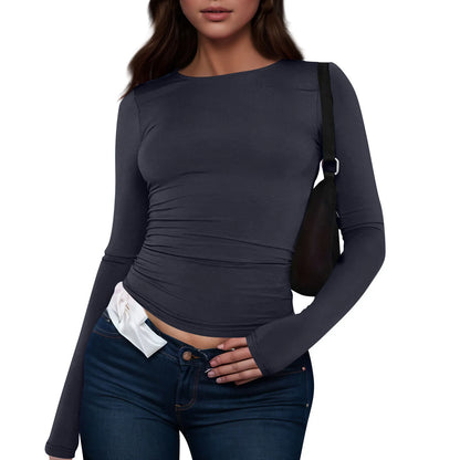 Cotton O Neck Long Sleeve Shirt Women Sexy Cropped Tops 2025 Autumn Black Casual Skinny Slim Basic Woman T Shirts White Clothing
