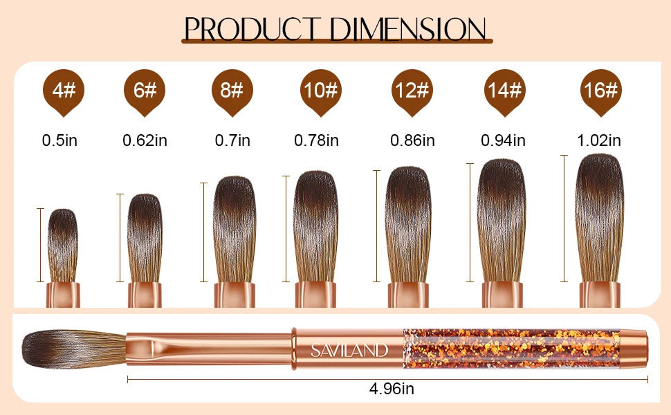Saviland 7pcs Acrylic Nail Brush Set Size4/6/8/10/12/14/16 Acrylic Brushes for Acrylic Application Acrylic Powder Nail Art