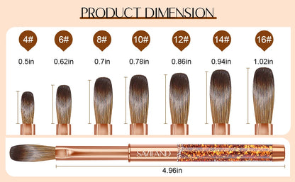Saviland 7pcs Acrylic Nail Brush Set Size4/6/8/10/12/14/16 Acrylic Brushes for Acrylic Application Acrylic Powder Nail Art