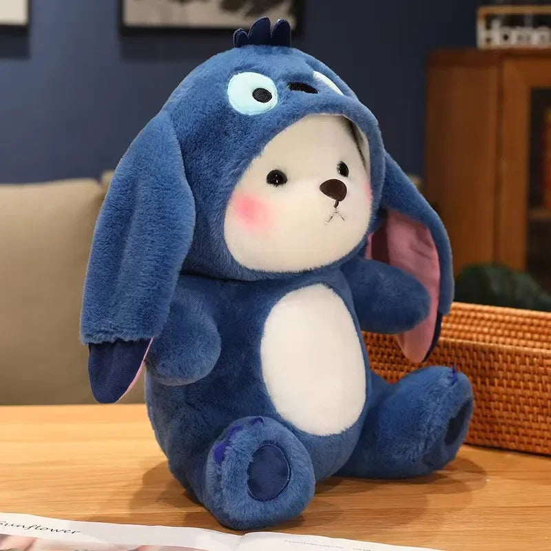 26cm/40cm Cute Bear Turn Into Disney Stitch Plush Toys Lovely Soft Stuffed Cartoon Animals Dolls For Birthday Christmas Gift