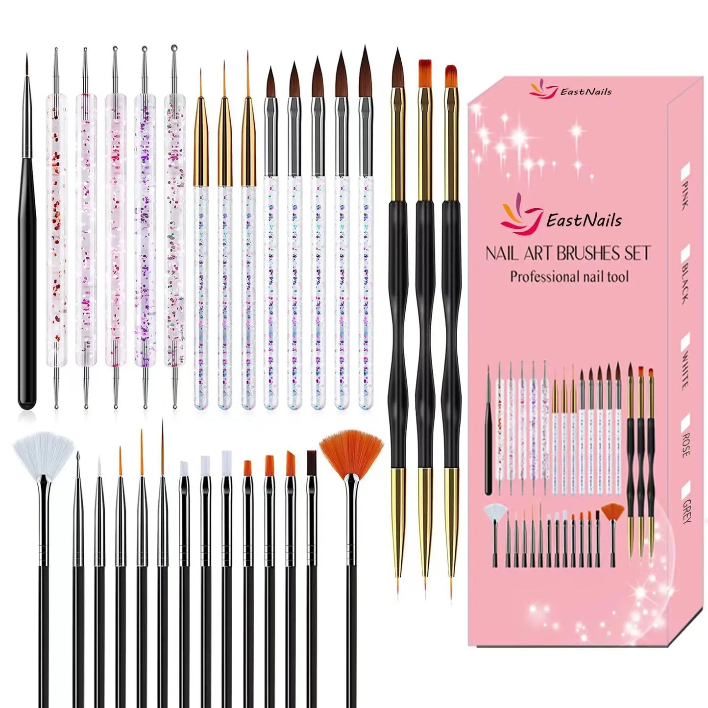31-Piece UV Gel Nail Brush Set, UV Gel Nail Brushes, Including Dotting Brushes, Carving, Painting, and Gradient Brushes