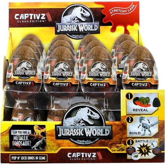 Display of Jurassic World Captive Clash Edition egg toy surprise eggs in retail box with branding