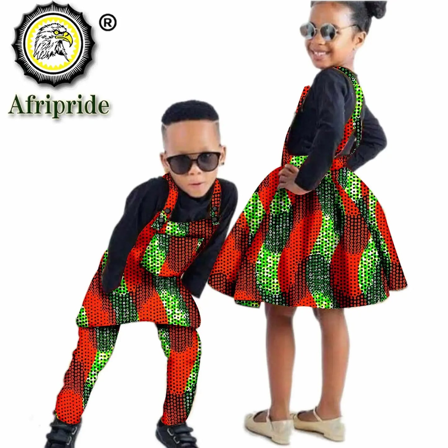 African Children Clothing Print Ankara Boy Suspender Trousers And Girl Suspender Skirt 100% Cotton AFRIPRIDE