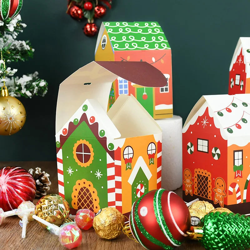 4pcs Christmas House Shape Candy Box Cartoon Merry Christmas Gift Packaging Chocolate Box Navidad 2025 New Year Party Kids Gifts