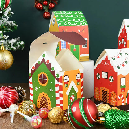 4pcs Christmas House Shape Candy Box Cartoon Merry Christmas Gift Packaging Chocolate Box Navidad 2025 New Year Party Kids Gifts