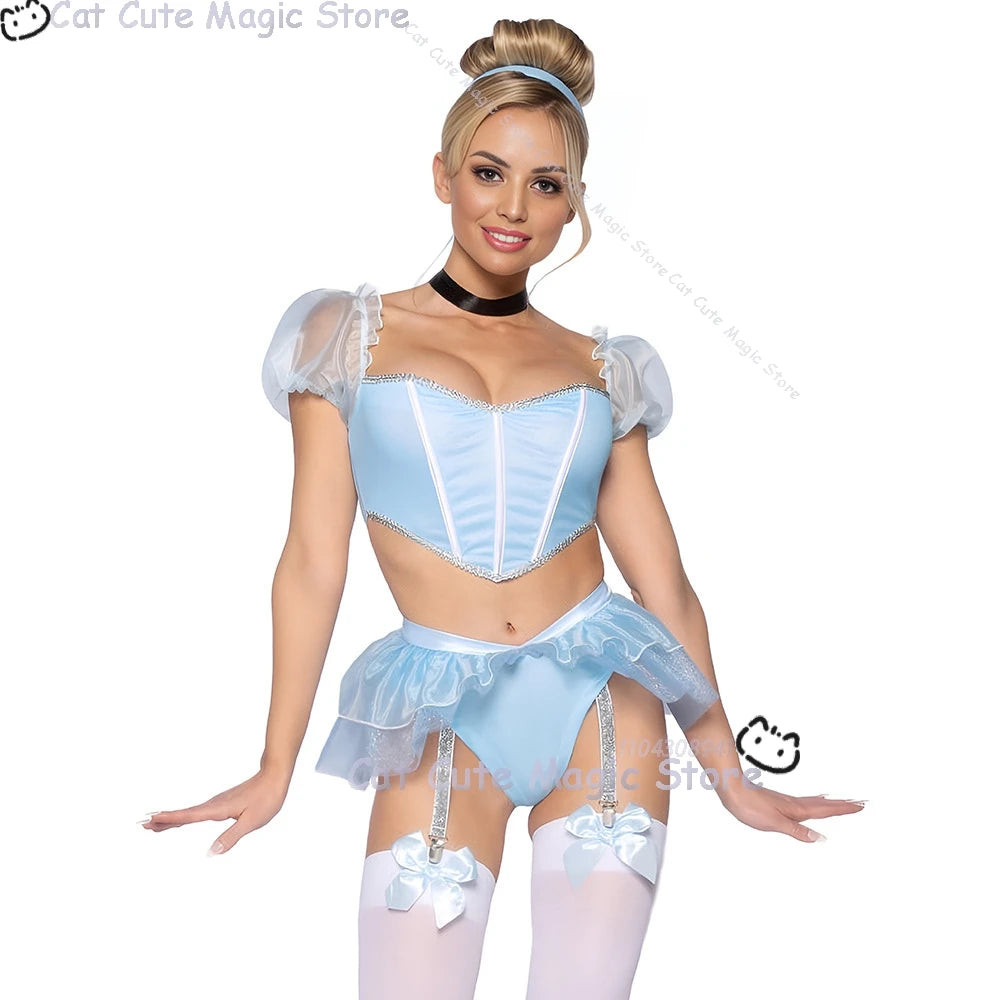 Adult Women fantasia Halloween Clothes Party Play Roleplay Cosplay Costume Sexy Blue Uniforms disfraz Princess Maid Lingerie