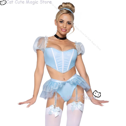 Adult Women fantasia Halloween Clothes Party Play Roleplay Cosplay Costume Sexy Blue Uniforms disfraz Princess Maid Lingerie
