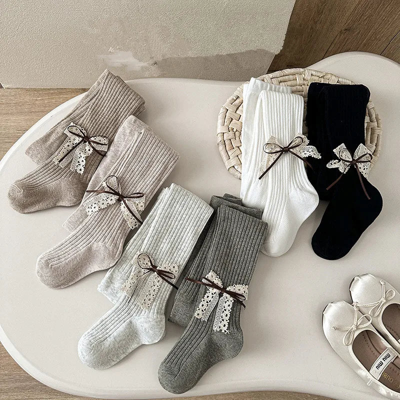 Children Cotton Tights Girls Cute Princess Bowknot Pantyhose Kids Stocking Baby Girls One-Piece Pantyhose Infant Knitted Tights