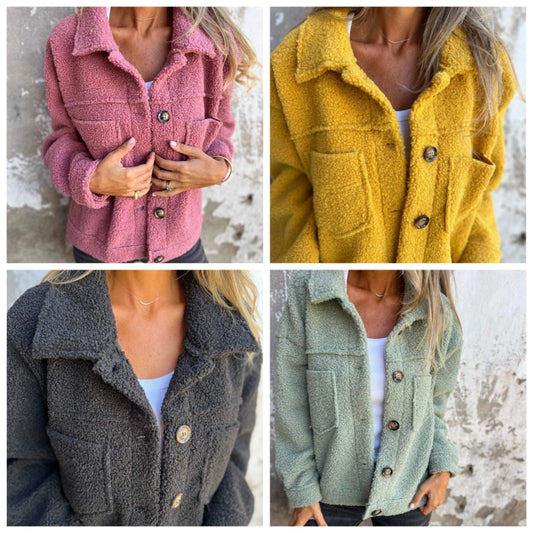 Women's Winter Jacket Lamb Wool Warm Casual Commuting Coat Lapel SingleBreasted Fashionable Cardigan withPocketsThick OutdoorTop