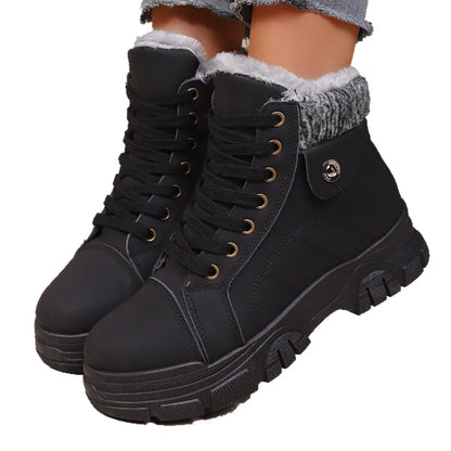 Winter Women's Boots Fashion High Top Warm Cotton Boots 2026 Winter New Women's Snow Boots Leather Casual Ankle Boot Botas Mujer