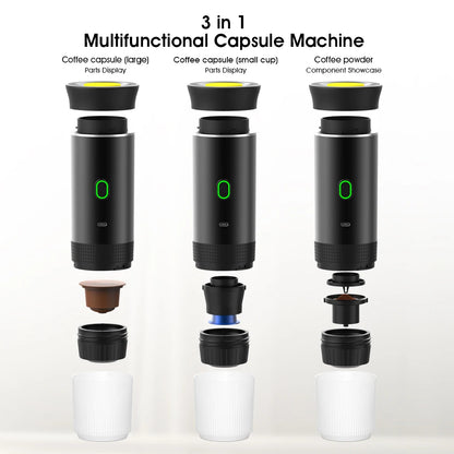 3 in 1 Electric Travel Espresso Machine Heating Water Portable Coffee Maker Compatible with Ground Coffee Small Large Capsules