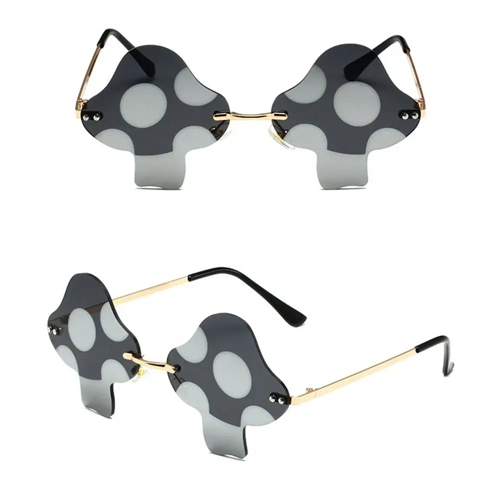 Mushroom Shape Sunglasses Irregular Rimless Sun Glasses Trendy Fun Sunglasses for Women Men Halloween Party Cosplay Eyewear