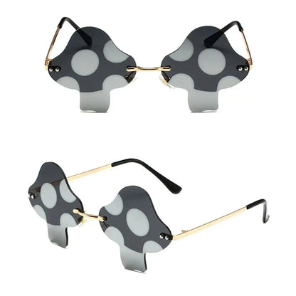 Mushroom Shape Sunglasses Irregular Rimless Sun Glasses Trendy Fun Sunglasses for Women Men Halloween Party Cosplay Eyewear