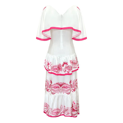 New Shadow Cap Midi Dresses Women Cloak Sleeves Dress V Neck Halter Boho Summer Party Evening Female Vestidos Robe Summer