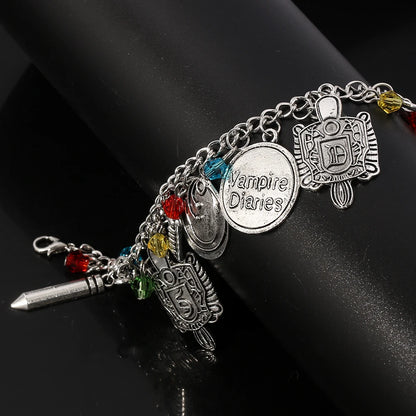 TV The Vampire Diaries Pendants Bangle Bracelet Mask Pentagram Link Chain Bracelets for Women Halloween Accessories