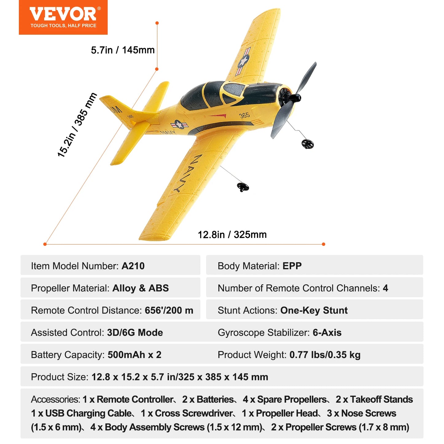 VEVOR RC Plane 2.4G 4CH Remote Control Airplane with 6-Axis Gyro Stabilizer Aircraft Toy RC Glider for Kids Beginners Boys Gifts