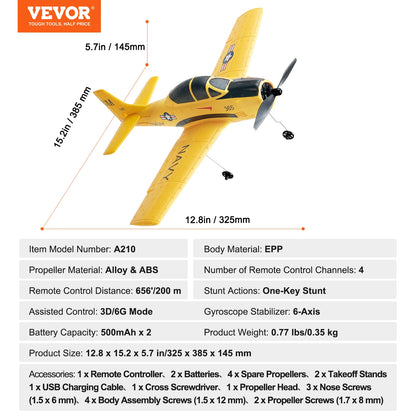 VEVOR RC Plane 2.4G 4CH Remote Control Airplane with 6-Axis Gyro Stabilizer Aircraft Toy RC Glider for Kids Beginners Boys Gifts