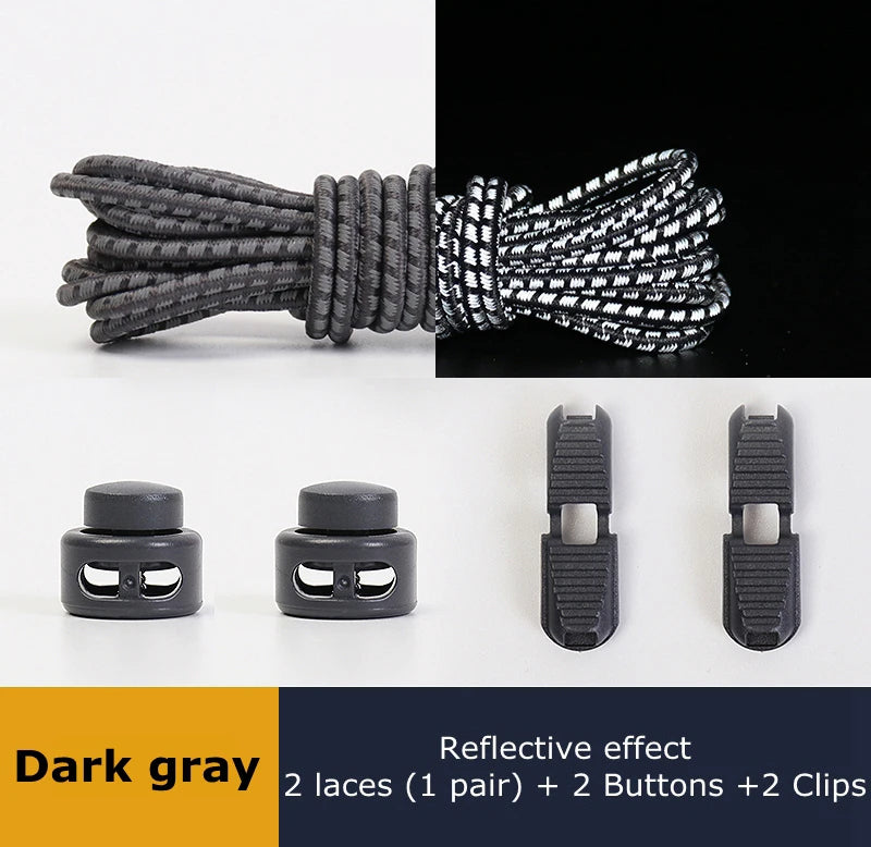 1 Pair Elastic Shoelaces Reflective Push The Spring Lock No Tie Shoe Laces Used For Sneakers Hiking Shoes Lazy Lace Round