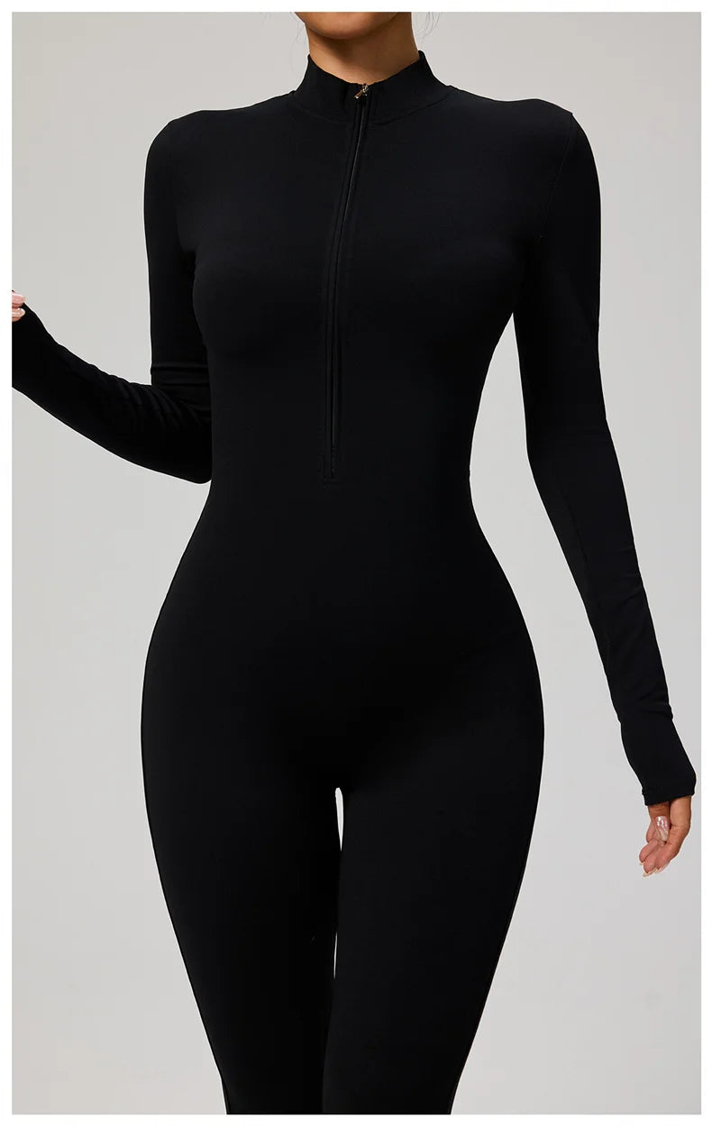 TRY TO BN Sports Yoga Jumpsuit Long Sleeves Zipper Sportswear Fitness Pants Workout Bodysuit One Piece Tights Women Gym Clothing