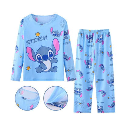 Children's Stitch pajamas set in blue with fun Stitch character print and long sleeves
