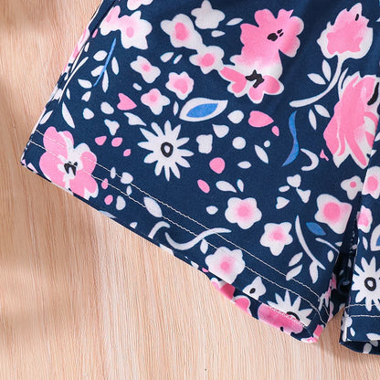 Kids Clothes Sets For Girls Pink Graffiti Print Fly-Sleeve Clothes And Print Shorts Children's Fashion 2PCS For Girls 4-7 Years