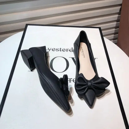 Shoes for Women Low Heel Elegant Woman Pumps Pointed Toe With Bow Fashion Summer 2024 Footwear Discount Shoe Slip On Wholesale