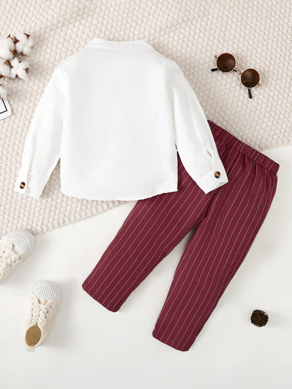 Spring   And   Autumn  1-6  Years  Old  Cool  Boys  Shirt   Striped   Trousers   Gentleman's   Suit